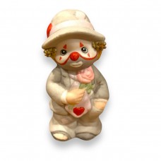 Enesco Porcelain Hobo Clown Figurine w/ Pink Rose, Neck Tie & Hat
