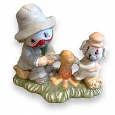 Enesco Clown with Dog Having a Bonfire Figurine 