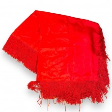 Red Satin Table Cloth with Red Fringe *Needs a stitch